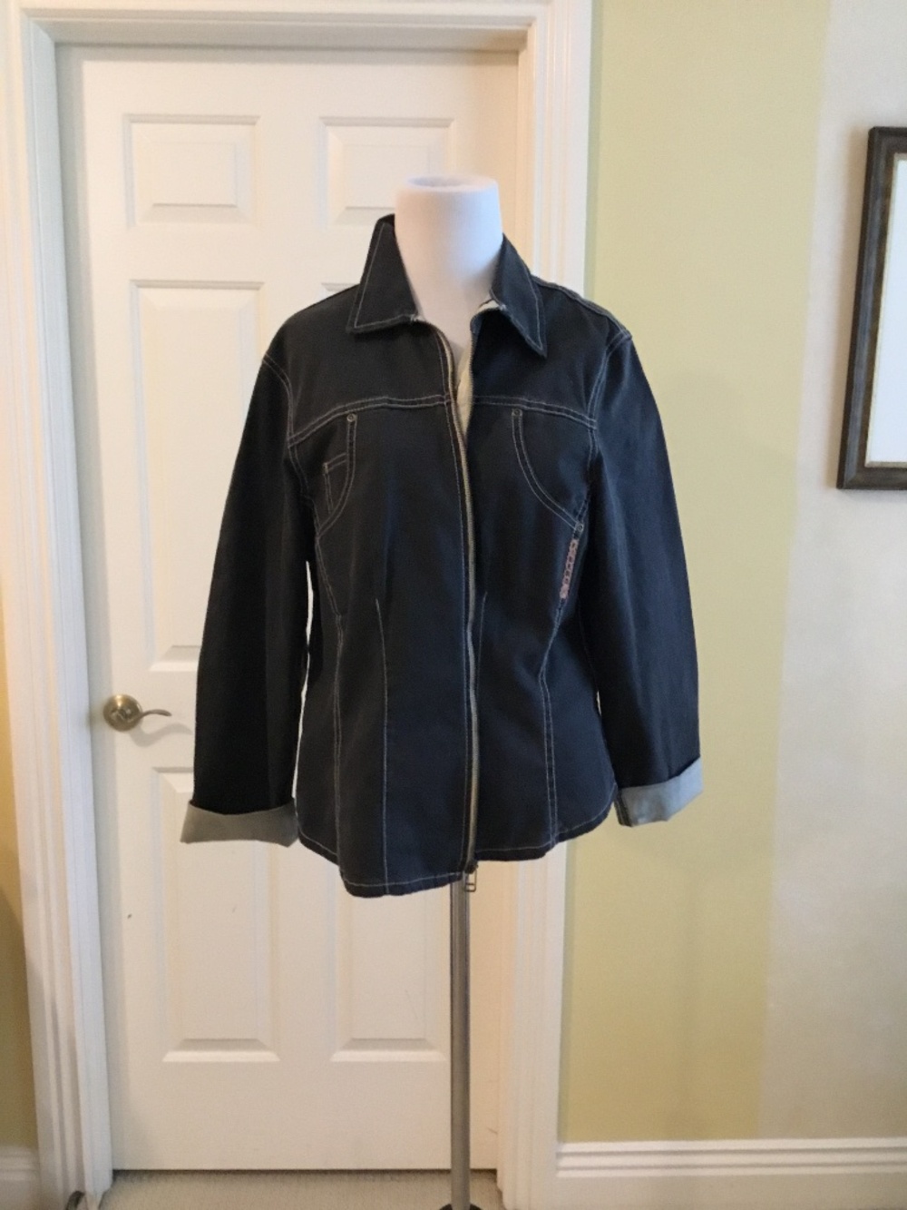 Fibers Jeans Barbara Lesser Black Contrast Stitch Zip Jacket L